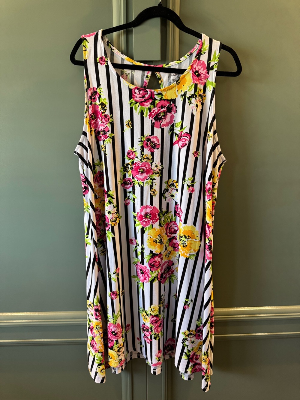 Bobbie Brooks Black & White Striped Floral Midi Dress